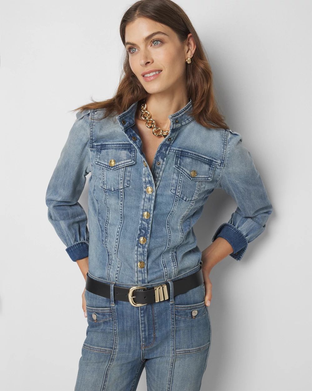 Womens denim shirt with snaps cheap